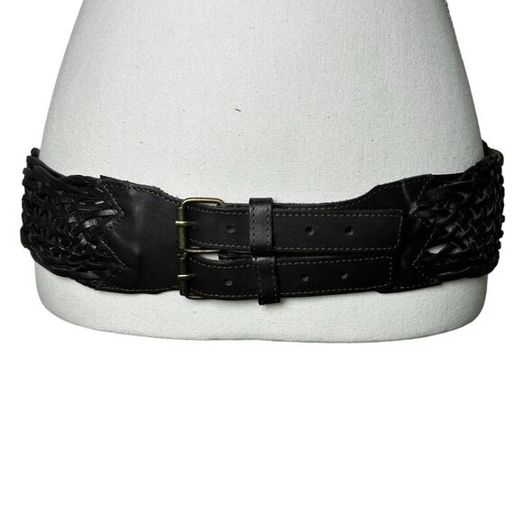Betsey Johnson dark brown leather wide braid design double prong metal buckle M main image 7